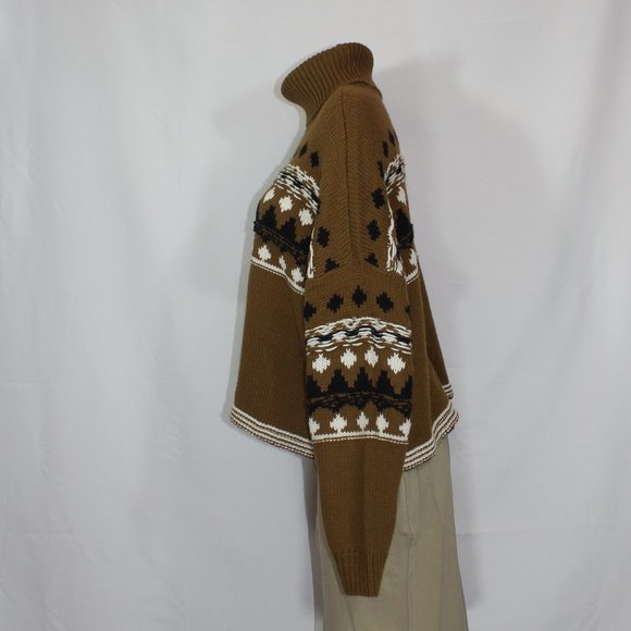 Oak and Ivy knit sweater brown with geometric pattern oversize turtleneck Medium - Picture 2 of 8
